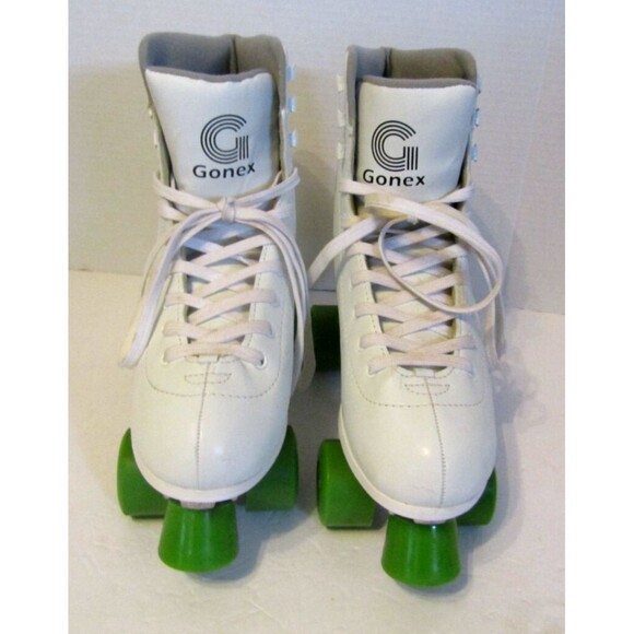 Gonex Roller Skates White Green Sunflowers 4 Wheels Double Row Leather Size 9 - Picture 3 of 9